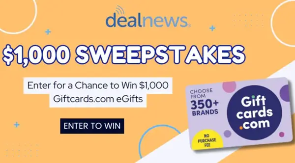 Win DealNews $1,000 Giftcards.com June Sweepstakes