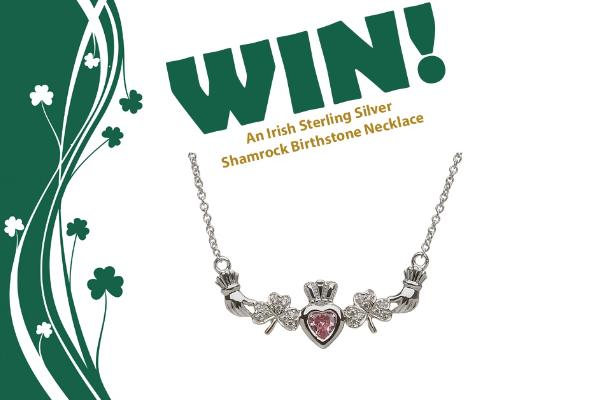 Win Irish Sterling Silver Shamrock Birthstone Necklace!