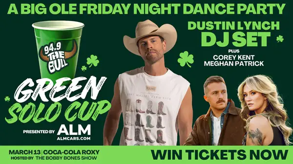 Win The Bull's Green Solo Cup with Dustin Lynch, Corey Kent, and Meghan Patrick Sweepstakes