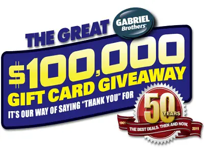 Gabrielbrothers.com $100,000 Gift Card Giveaway