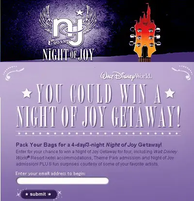 Night of Joy Getaway Sweepstakes