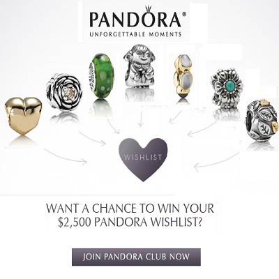 Win $2,500 Shopping spree at Pandora store to fulfill your Wish List