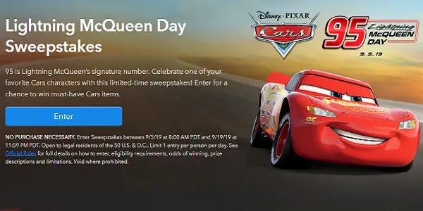 Disney Lightning McQueen Day Sweepstakes