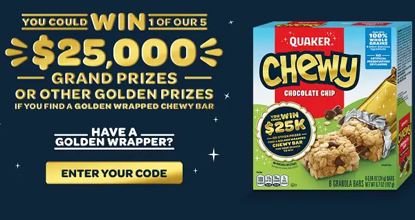 Quaker Chewy Golden Wrapper Instant Win Game