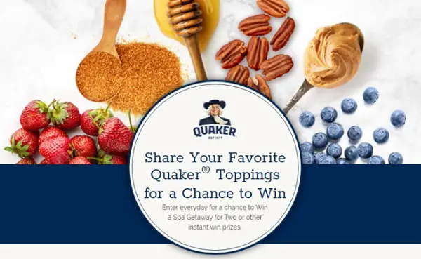 Quaker Oatmeal Sweepstakes and IWG on QuakerToppings2020.com