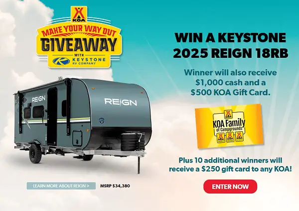 Win a Keystone Passport 160BHC RV + KOA Gift Cards & $1,000 Cash!