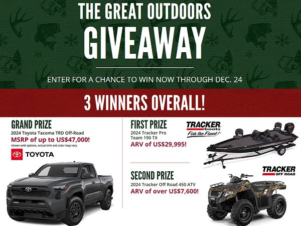 Bass Pro Shop Great Outdoors Sweepstakes 2023: Win 2024 Toyota Tacoma TRD Off-Road Vehicle and More!