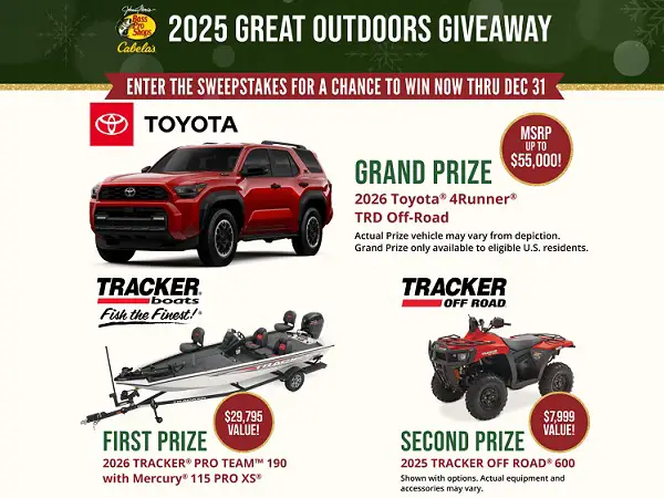 Bass Pro Shops & Cabela’s Great Outdoors 2025 Giveaway – Win a Toyota 4Runner, Boat or ATV
