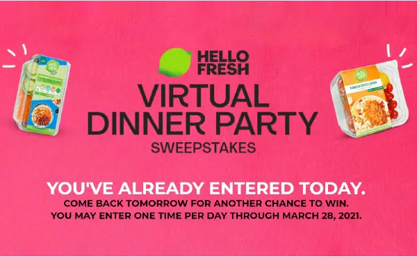 HelloFresh Virtual Dinner Party Sweepstakes