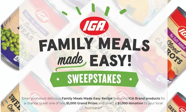 IGA Family Meals Recipe Sweepstakes