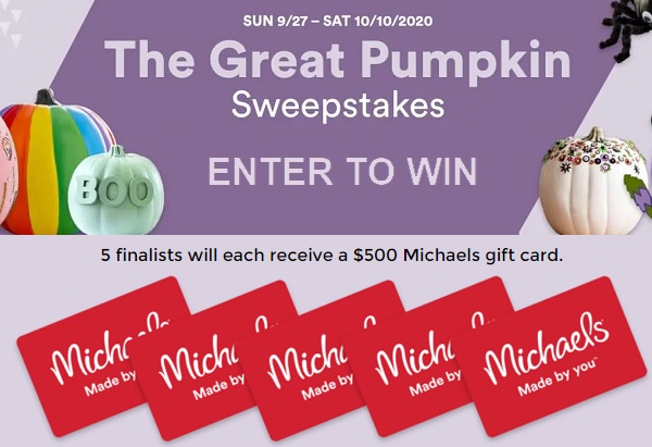 Michaels Great Pumpkin Sweepstakes: Win Gift Cards!