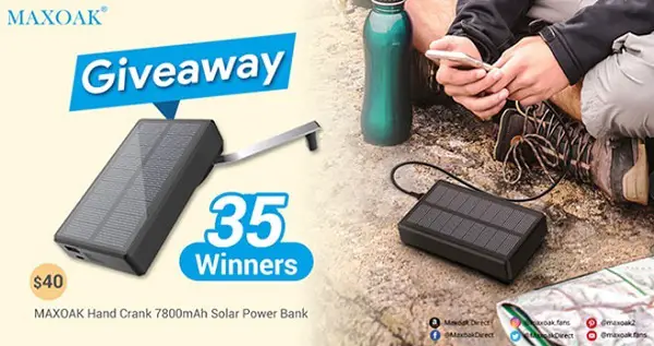 MAXOAK Solar Power Bank Giveaway (35 Winners)