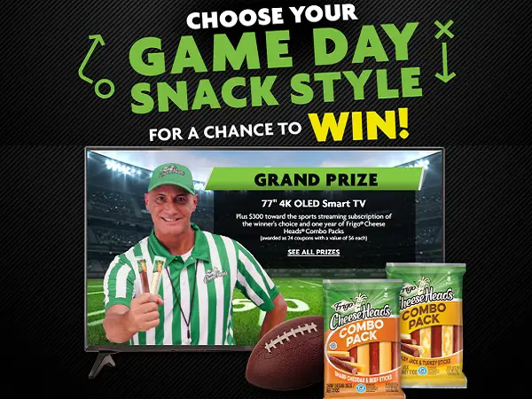 Frigo Cheese Heads Game Day Snack Style Sweepstakes on Fchsnackstyle.Com