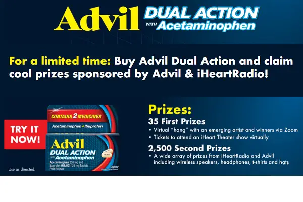 Advil Dual Action Sweepstakes (2,835 Prizes)