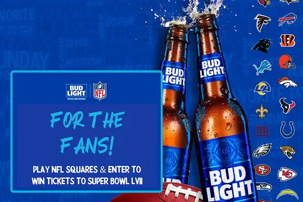 Bud Light NFL Squares Sweepstakes: Win 2 Tickets to Super Bowl LVII