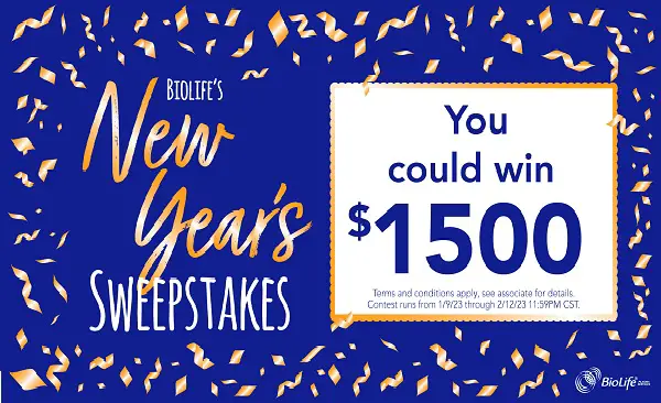 BioLife's 2023 New Year's Giveaway: Win $1,500 Visa Gift Card (200 Winners)
