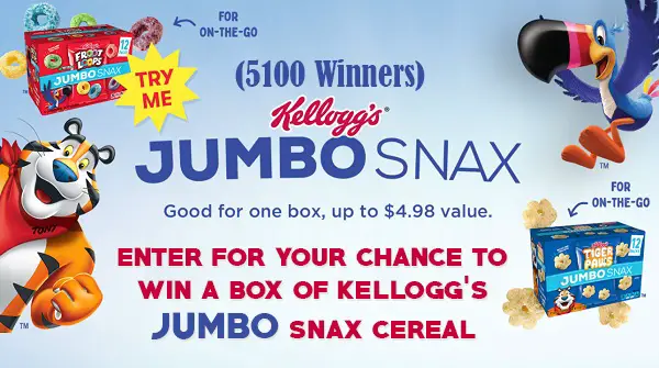 Kellogg's Jumbo Snax Cereal Sweepstakes on Tryjumbosnax.com