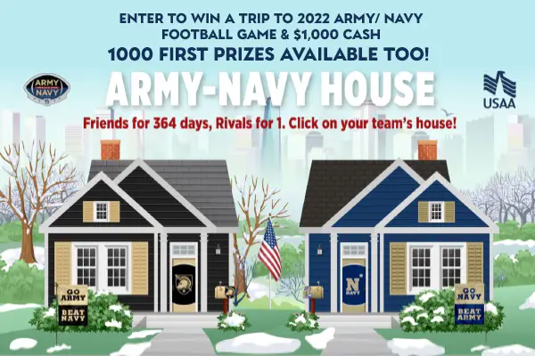 USAA 2021 Army Navy House Sweepstakes: Win a Trip & $1,000 Cash