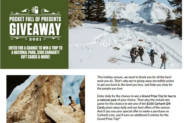 Carhartt Pocket Full of Presents Giveaway (100+ Prizes)