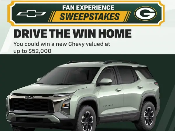 Chevy Packers Fan Experience Sweepstakes: Win a Chevrolet + VIP Packers Getaway!