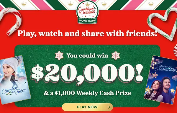 Hallmark Channel Christmas Movie Game Sweepstakes: Win Cash Up To $20,000!