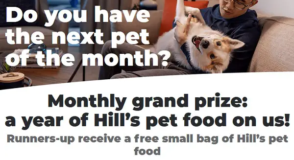 The Hill's Pet of the Month Sweepstakes: Win Year's supply of Pet Food & Free Bags