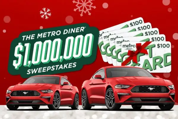 Metro Diner $1,000,000 Sweepstakes: Win Ford Mustang or Free Gift Cards (40 Winners)