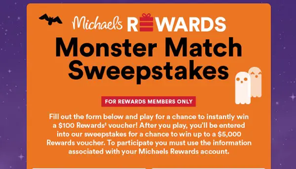 Michaels Rewards Monster Match Sweepstakes: Win $10,000 Vouchers