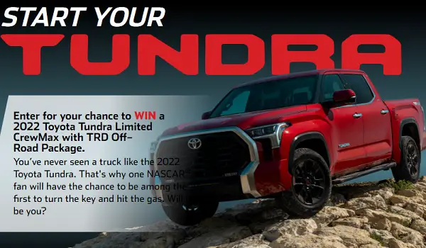 Nascar Start Your Tundra Giveaway: Win 2022 Toyota Tundra