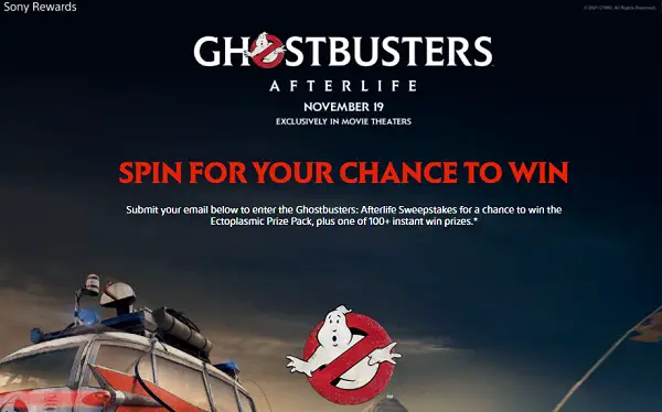 Sony Rewards Ghostbusters Afterlife Giveaway (300+ Prizes)