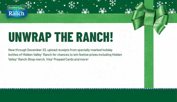 Hidden Valley Unwrap the Ranch Sweepstakes: Win $1,000 Visa Gift Cards (200+ Prizes)