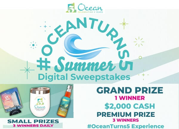 Oceanturns5 Summer Sweepstakes: Win $2,000 Cash, Free Room Package & Birthday Prizes