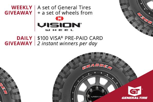 General Tire Weekly Giveaway Sweepstakes: Win free tires & $100 Visa Gift Card