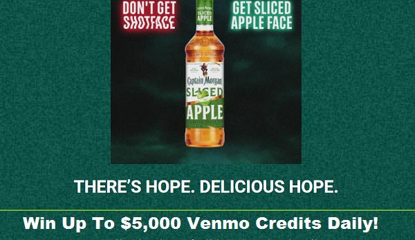 Captain Morgan Sliced Apple Shot Face Sweepstakes: Win $5 venom credit (5000 Winners)