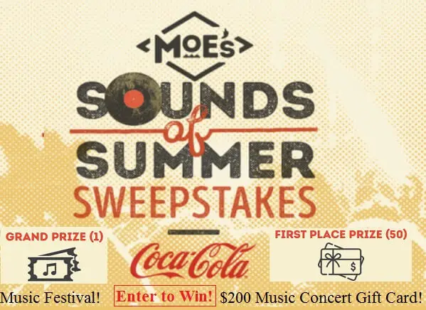 Moe's Sounds of Summer Music Festival Tickets Giveaway: Win a Trip & $200 Free Gift Cards