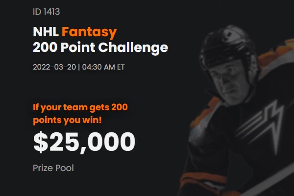Defy Games NHL Fantasy 200 Point Challenge Contest: Win $25000 Cash!