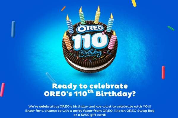 Oreo 110 Birthday Giveaway: Instant Win $250 Gift Card & Oreo Prize Bundle (120 Prizes)