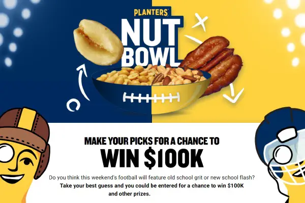 Planters Nut Bowl Sweepstakes: Win $100k Cash (1500+ Winners)