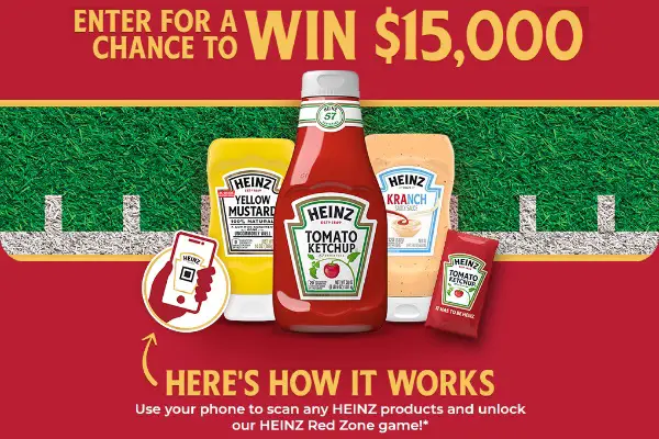 Kraft Heinz Red Zone Cash Sweepstakes: Win $15,000 & 600 Weekly Prizes