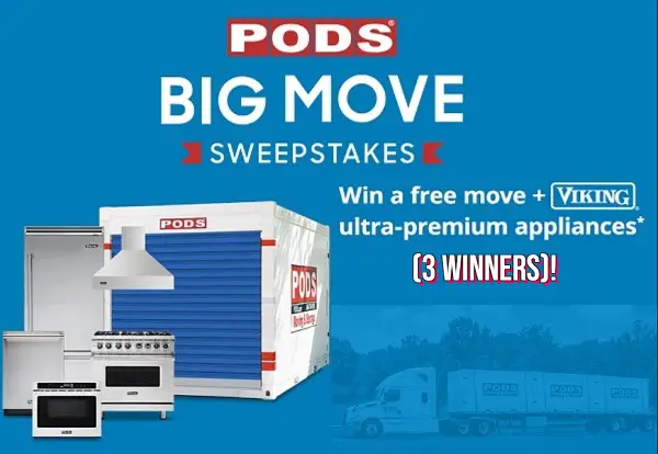 PODS Sweepstakes: Win Cash up to $7,500 & Viking Appliances Sets (3 Winners)
