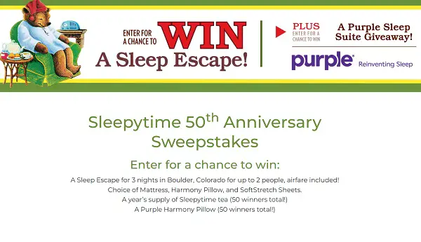 Celestial Seasonings Sleepytime 50th Anniversary Sweepstakes: Win a Trip (102 Prizes)