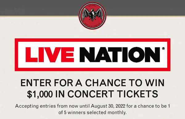 Bacardi Live Nation Concert Tickets Giveaway (5 Winners)