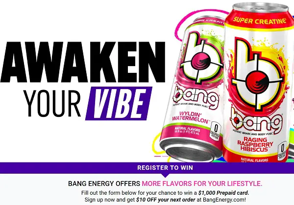 Bang Energy Sweepstakes: Win Up To 10 $100 American Express Gift Cards