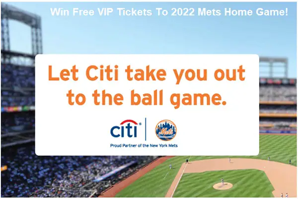 Citibank Baseball Sweepstakes: Win Free VIP Tickets To 2022 Mets Home Game