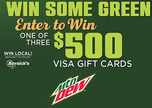Bernick's MTN Dew Some Green Sweepstakes: Win $500 Gift Cards (3 Winners)