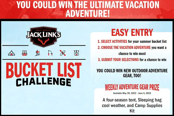Jack Link’s Bucket List Sweepstakes: Win Free Trip, Mountain Bike & Weekly Prizes