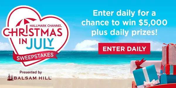 Hallmark Channel Christmas In July Sweepstakes: Win $5000 Cash & Daily Prizes (150+ Winners)