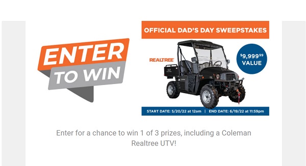 Fleet Farm Father’s Day Sweepstakes: Win Coleman Realtree UTV & More (3 Winners)