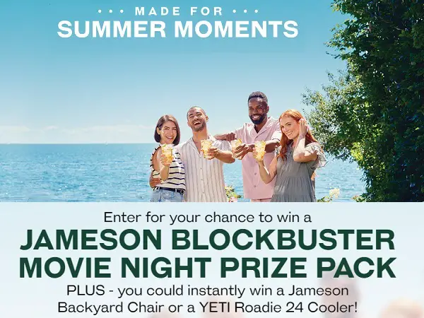 Jameson Summer Sweepstakes: Win Free Movie Night Packages (100+ Winners)