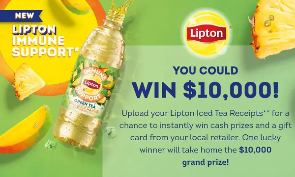 Lipton Instant Win Game Sweepstakes: Win Cash Up To $10,000 & Free Gift Cards